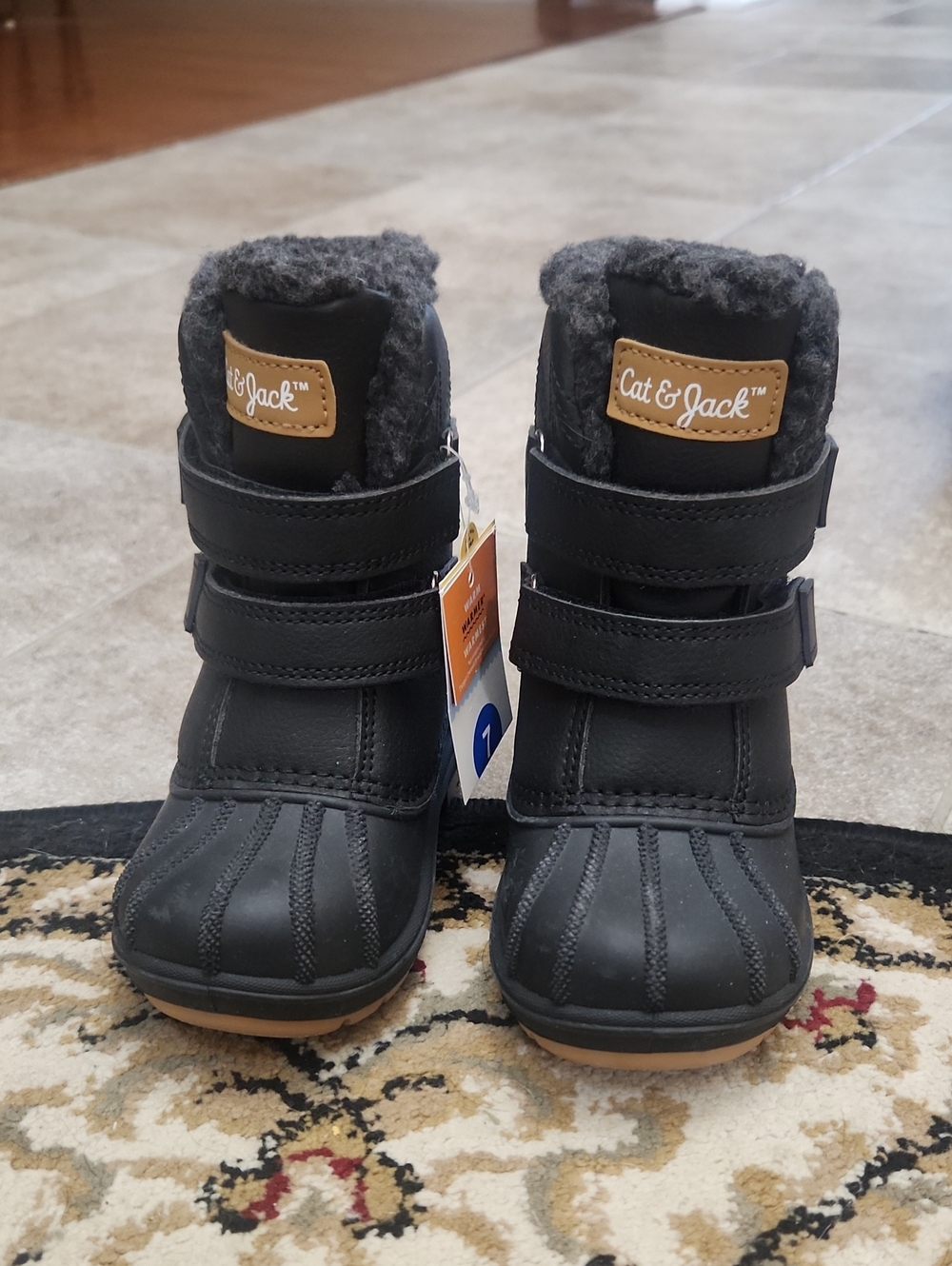 Cat & Jack Black Kids' Winter Boots with Faux Fur Trim